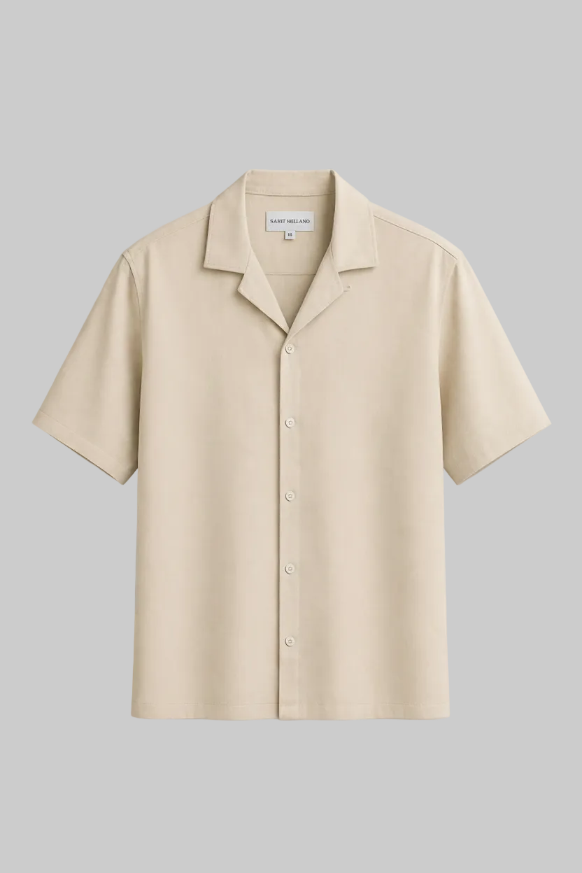 Luxe Linen Blend Relaxed Resort Shirt – Beige