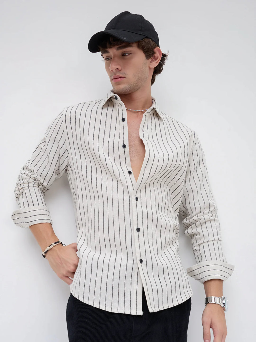Ivory Pinstripe Linen Shirt