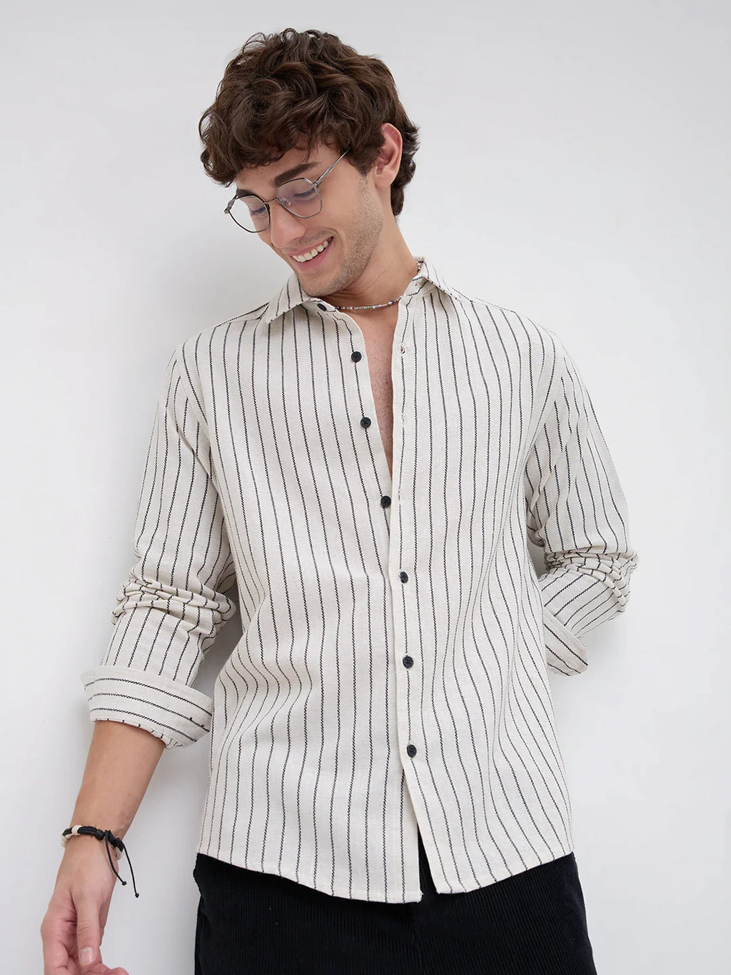 Ivory Pinstripe Linen Shirt