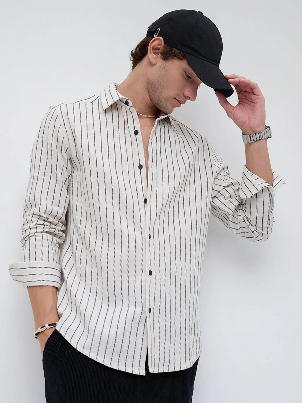 Ivory Pinstripe Linen Shirt