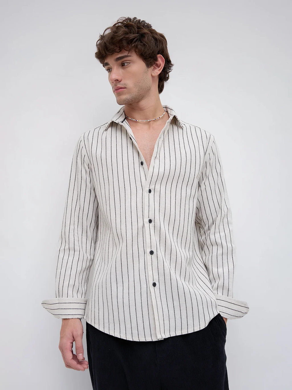Ivory Pinstripe Linen Shirt