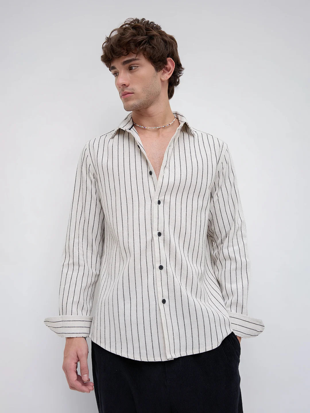 Ivory Pinstripe Linen Shirt