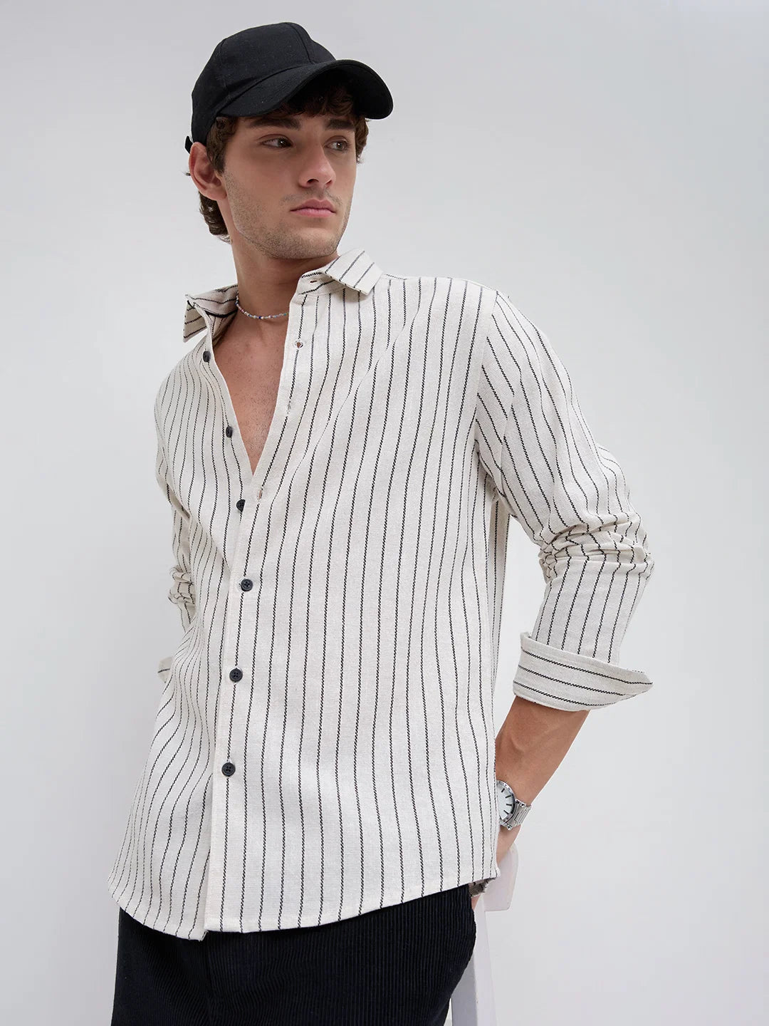 Ivory Pinstripe Linen Shirt
