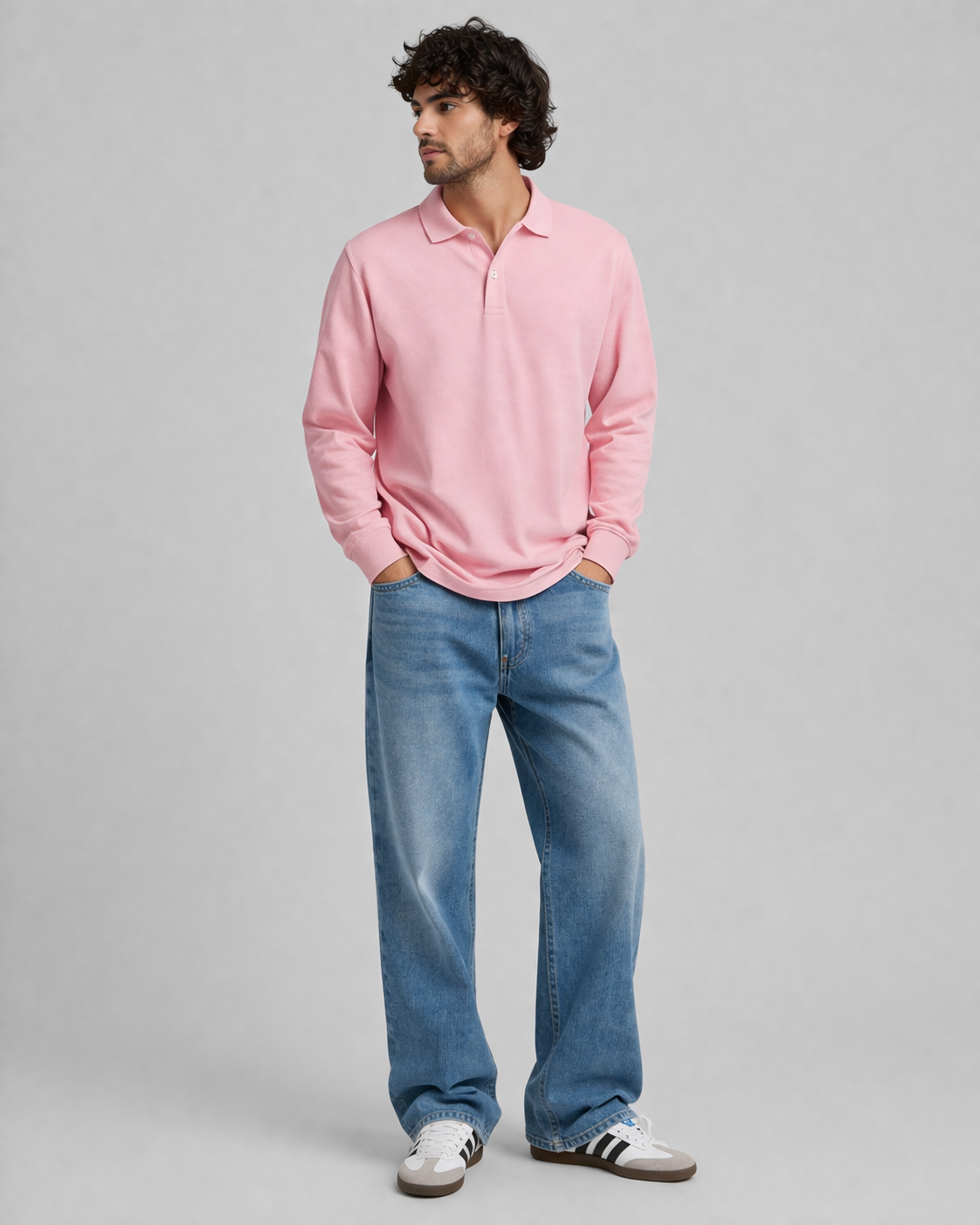Men’s pastel Pink Long Sleeve Polo – Relaxed Fit | Summer Essentials |