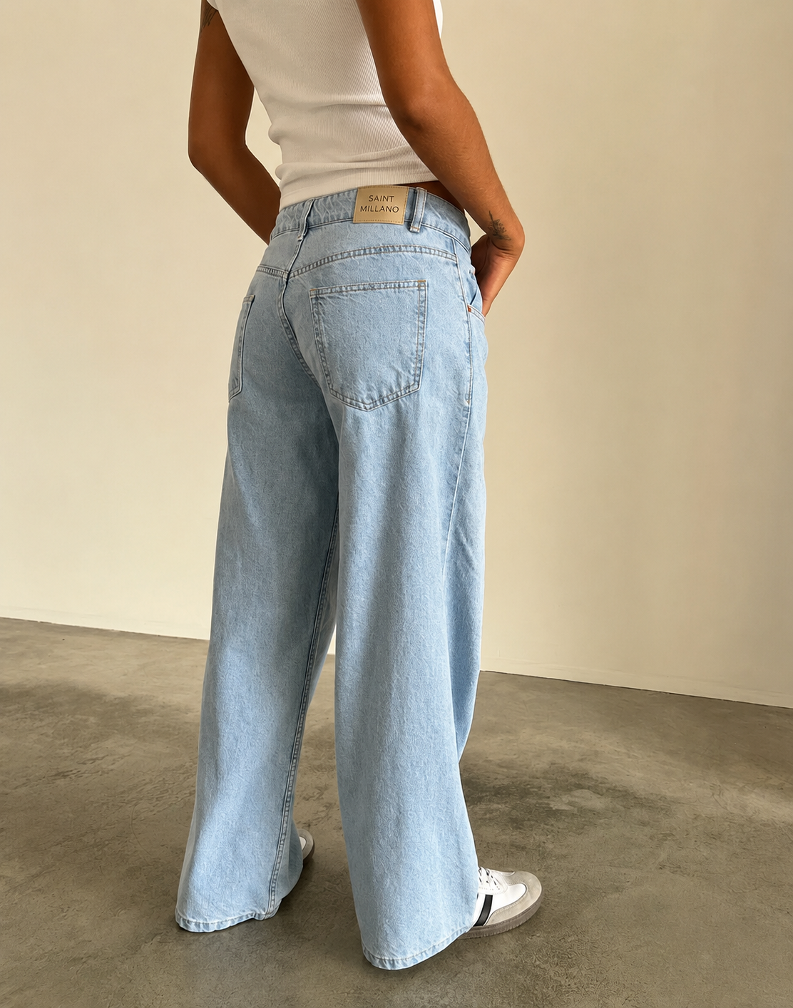 The Low Rise Wide Leg Jean — Ice Blue