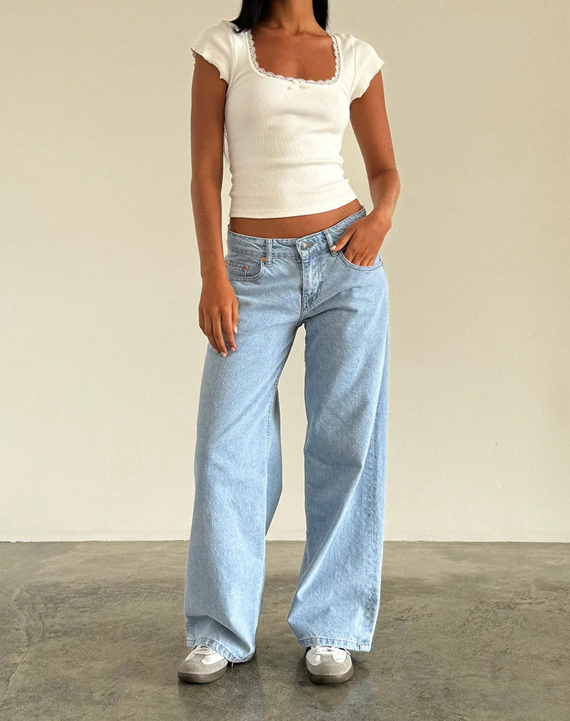 The Low Rise Wide Leg Jean — Ice Blue
