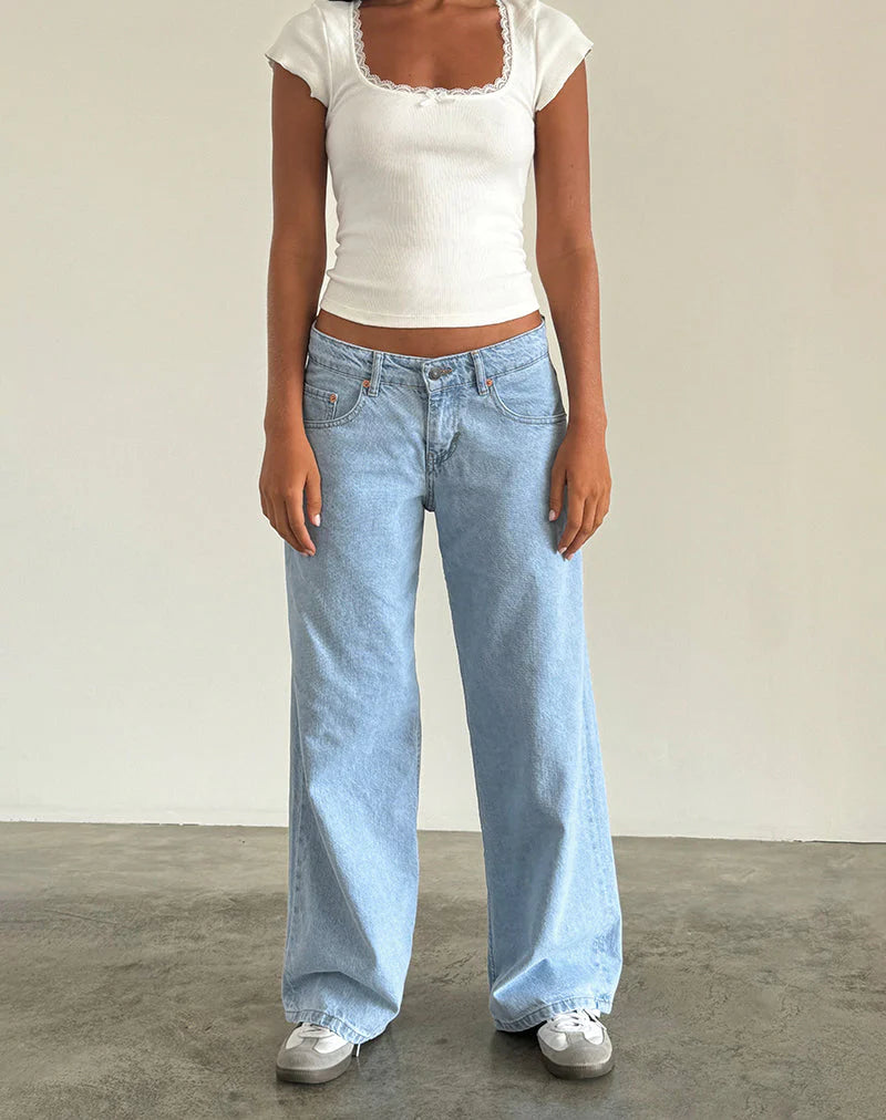 The Low Rise Wide Leg Jean — Ice Blue