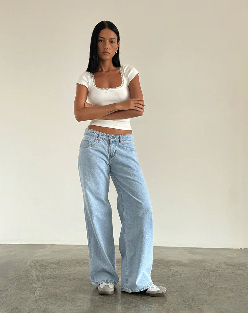 The Low Rise Wide Leg Jean — Ice Blue